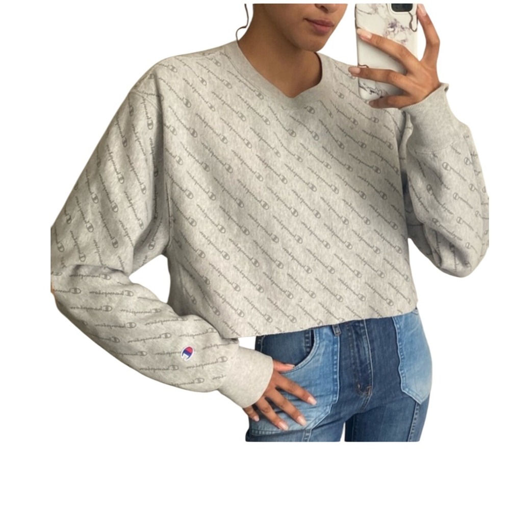 Champion Reverse Weave Crewneck Cropped All Over Print Sweatshirt